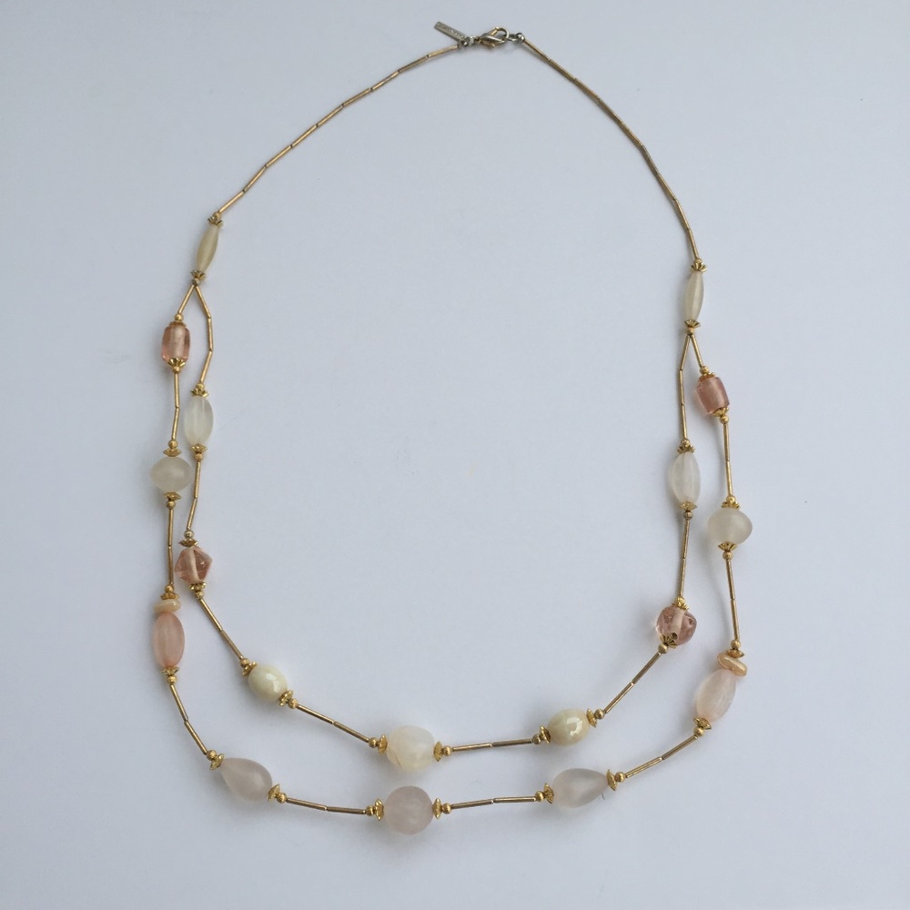 Vintage pink and white beads necklace 14 inch